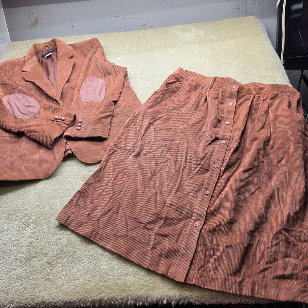 Collections II Vintage Corduroy Blazer and Skirt Set Terracotta Brown Read